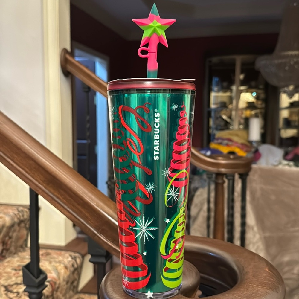 Starbuck’s 2023 Christmas Cup with straw and Silicone Topper